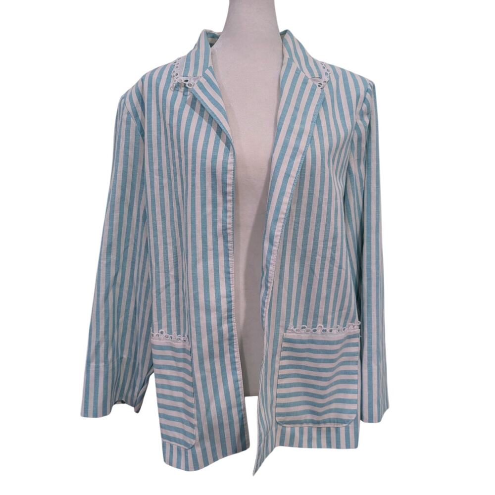 Vintage Pykettes Blue Striped Lace Blazer Sz 18